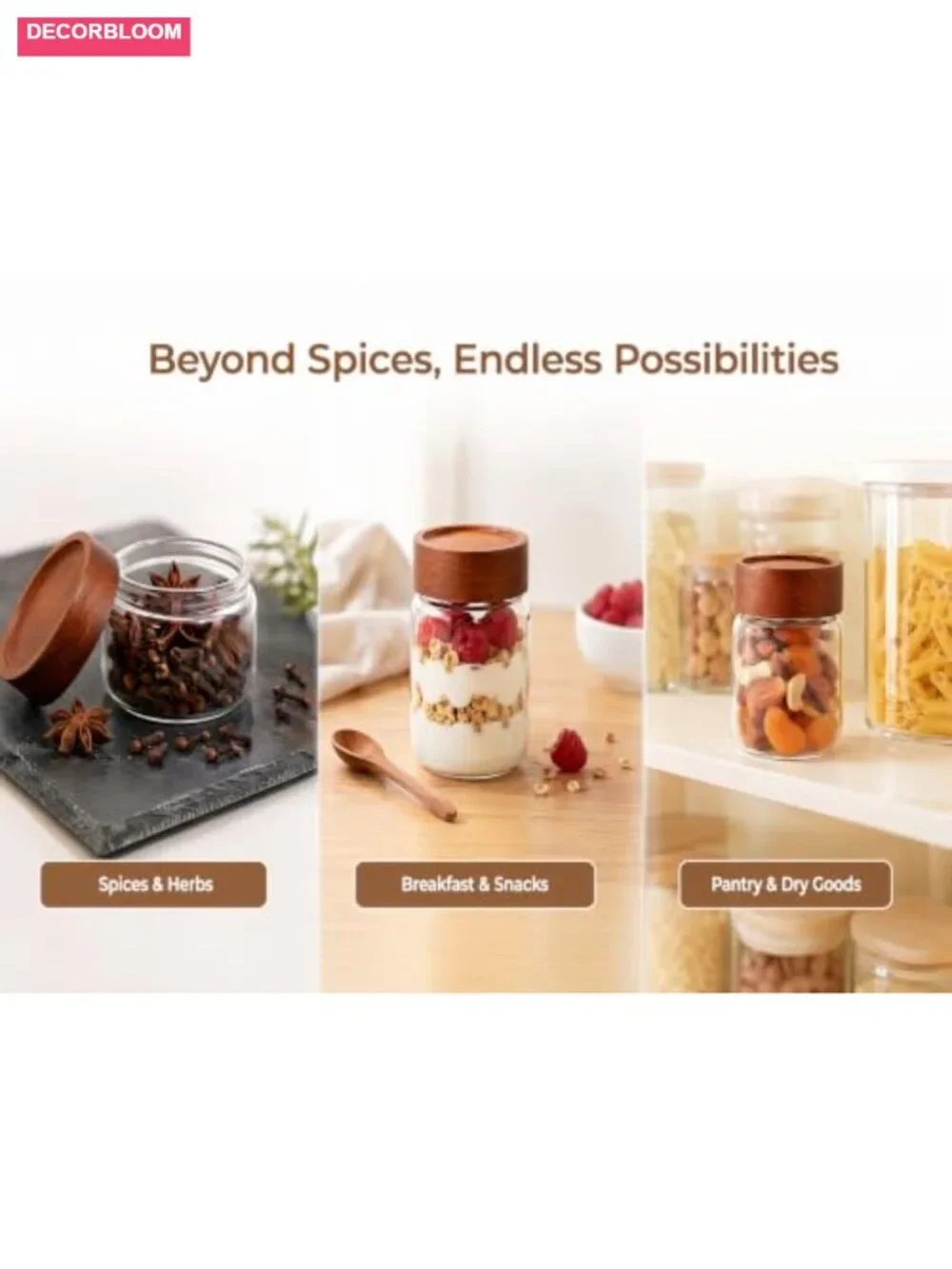 6-Pack Stackable Glass Jars with Acacia Wood Lids & Spoons, Airtight Food